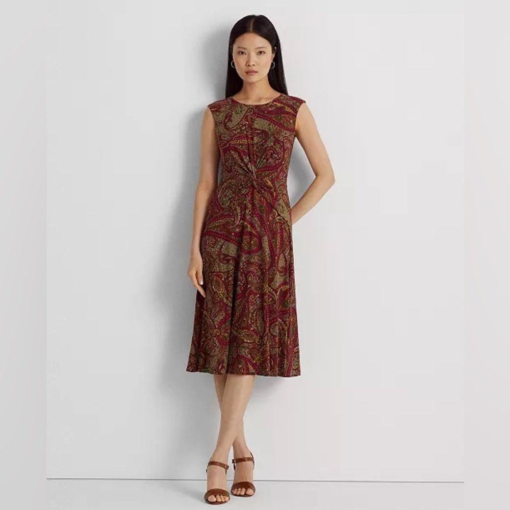 Lauren Ralph Lauren Paisley Twist-Front Jersey Dress Size 16 EUC feminine boho